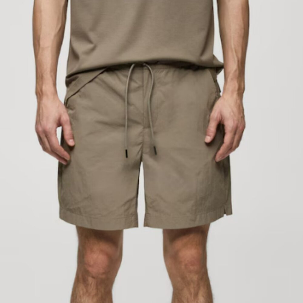 MANGO Mens Water-Repellent Bermuda Shorts With Drawstring